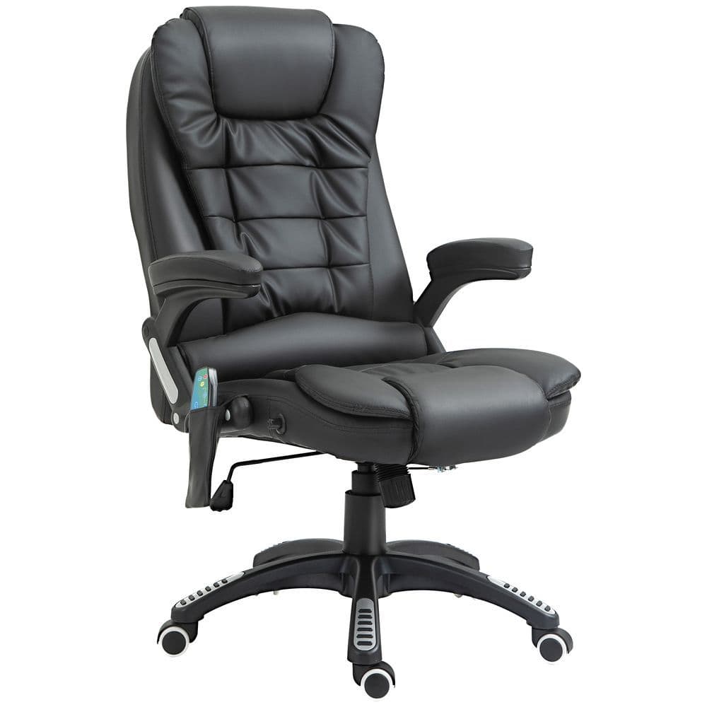 image-Executive Office Chair with Massage and Heat PU Leather Reclining Chair, Black