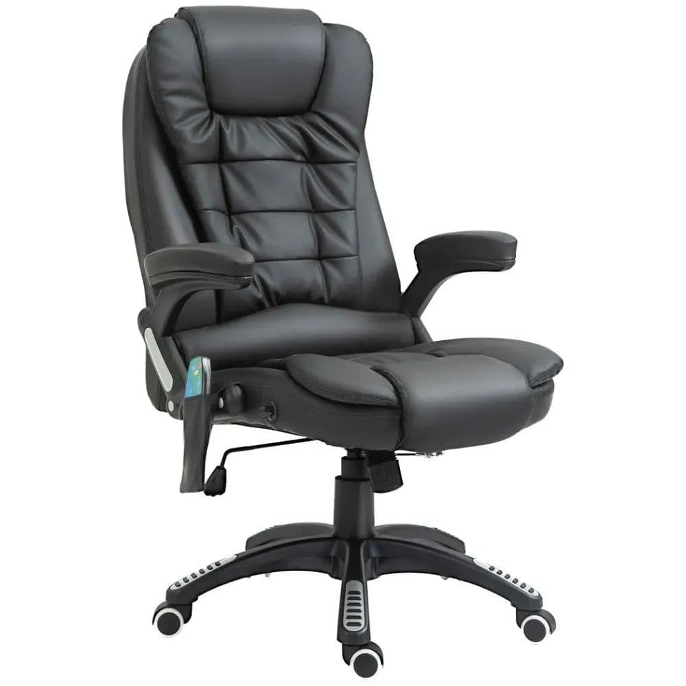 image-Executive Office Chair with Massage and Heat PU Leather Reclining Chair, Black