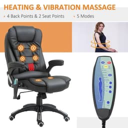 image-Executive Office Chair with Massage and Heat PU Leather Reclining Chair, Black