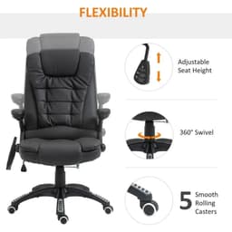 image-Executive Office Chair with Massage and Heat PU Leather Reclining Chair, Black