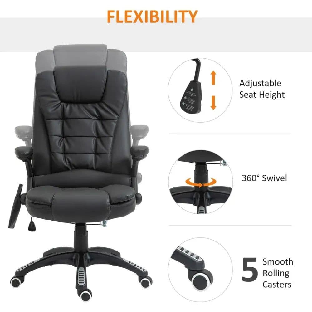 image-Executive Office Chair with Massage and Heat PU Leather Reclining Chair, Black
