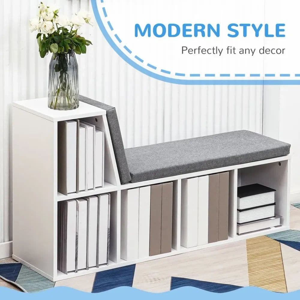 image-2 Tier Bookcase Modern Bookshelf w/ Removable Cushions for Home Office White
