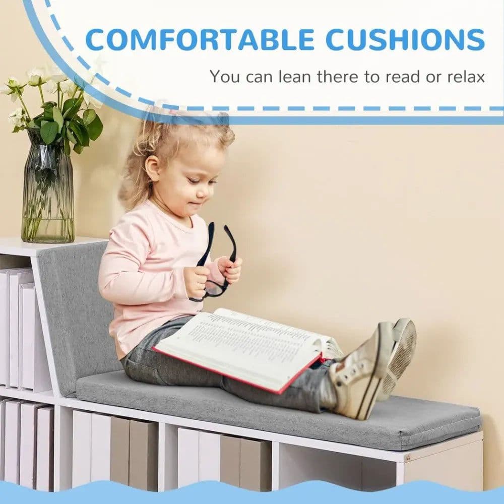 image-2 Tier Bookcase Modern Bookshelf w/ Removable Cushions for Home Office White