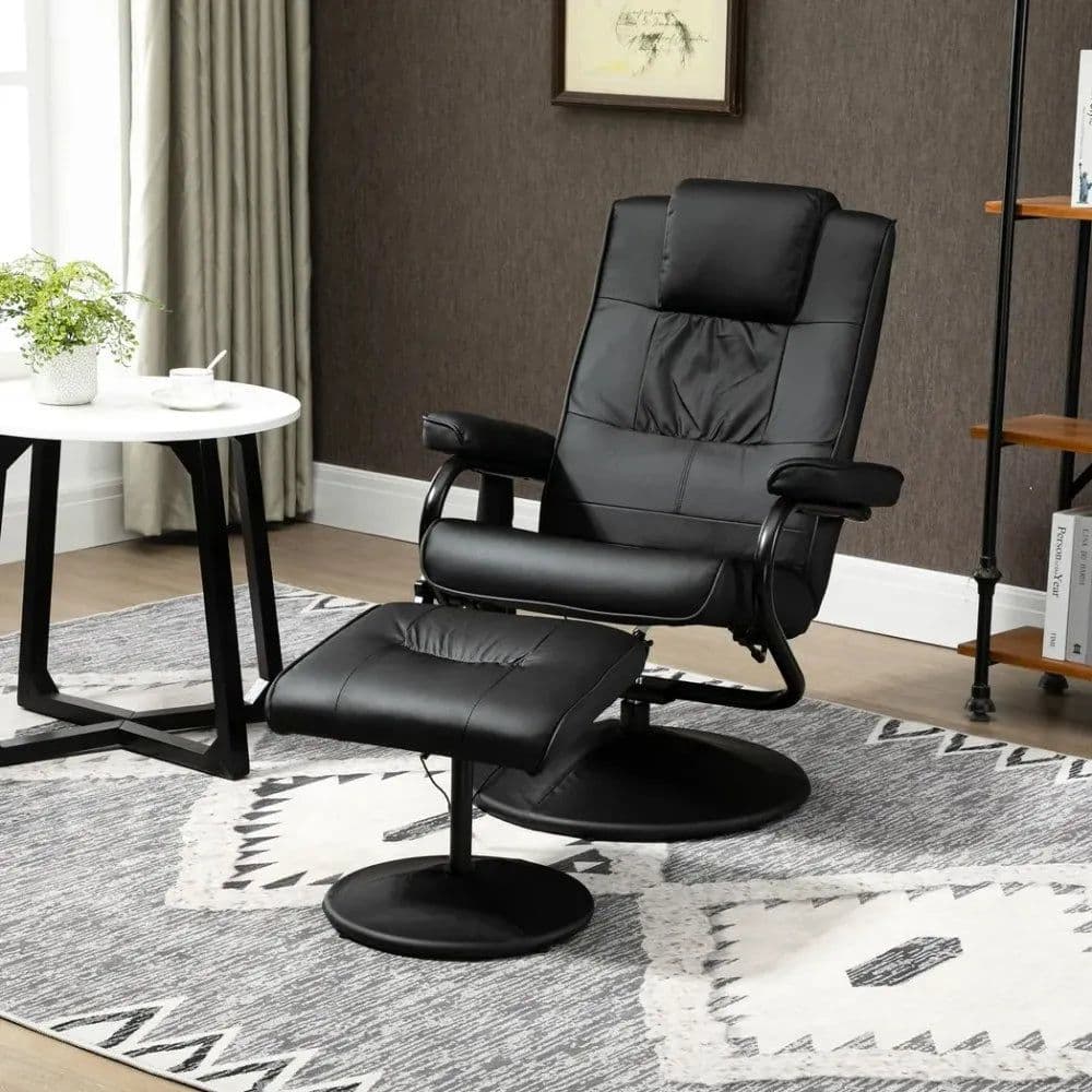 image-Freestanding Living Room Chair with High Density Cushion and Footrest Black