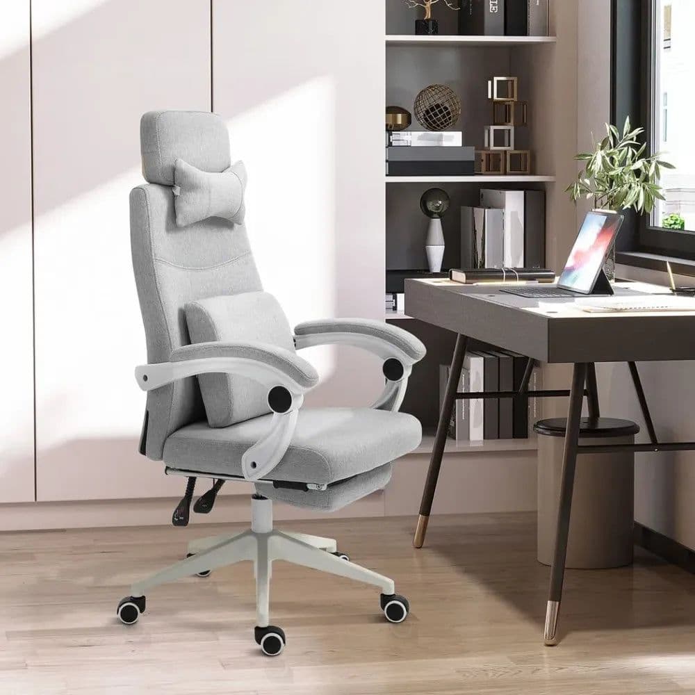 image-Ergonomic Home Office Chair 360 Swivel with Footrest Height Adjustable Grey