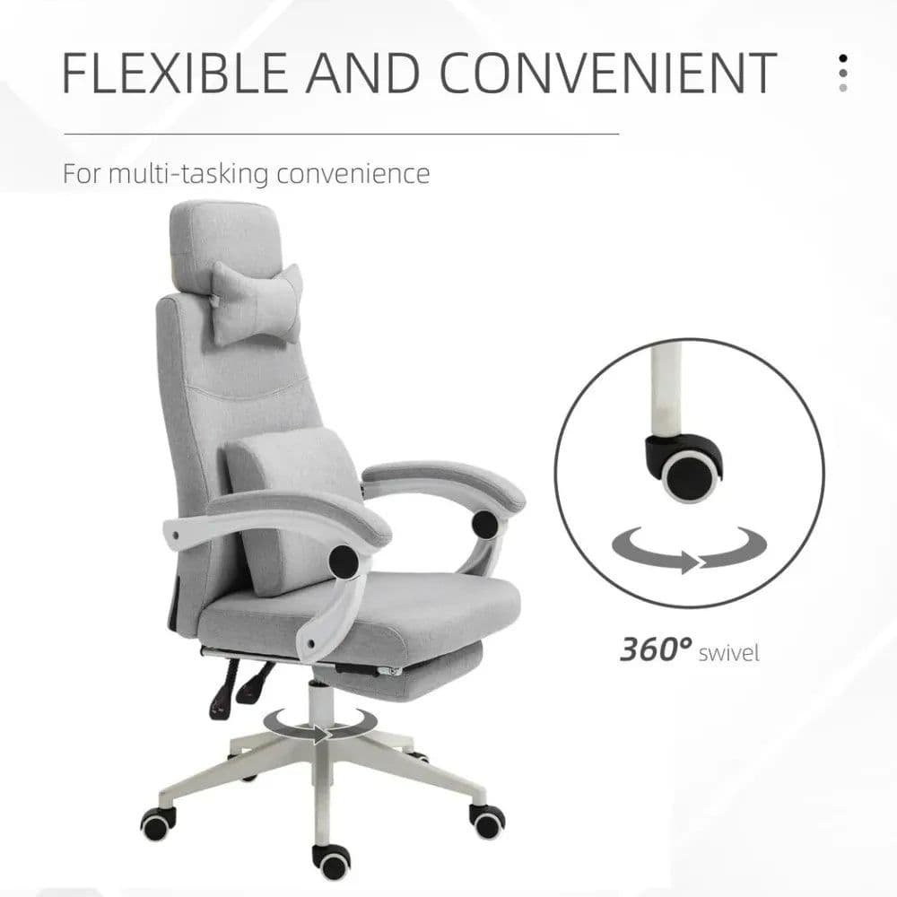 image-Ergonomic Home Office Chair 360 Swivel with Footrest Height Adjustable Grey