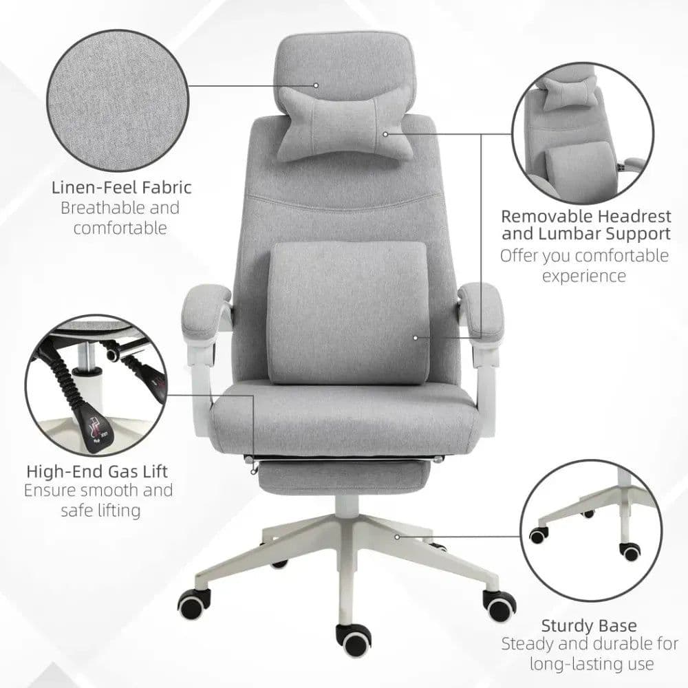 image-Ergonomic Home Office Chair 360 Swivel with Footrest Height Adjustable Grey