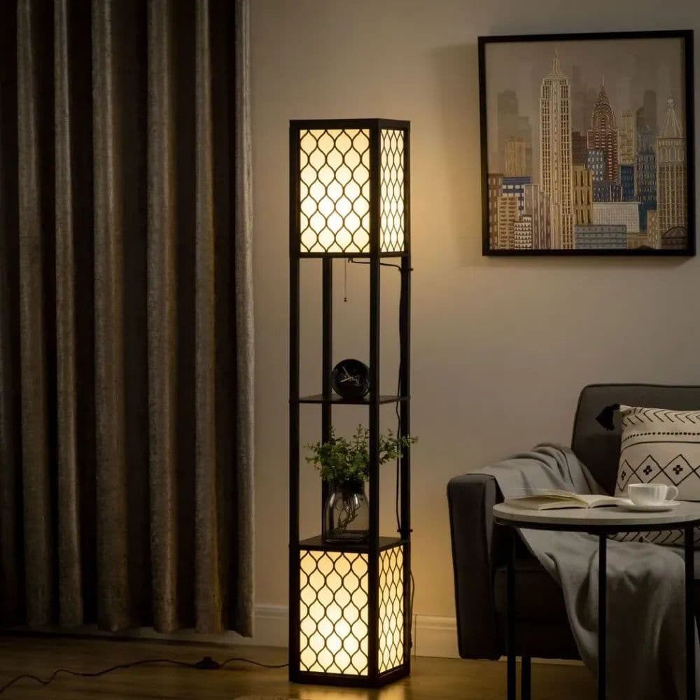 image-Floor Lamp with Shelves, 2 Light, Modern Standing Lamps for Living Room Bedroom