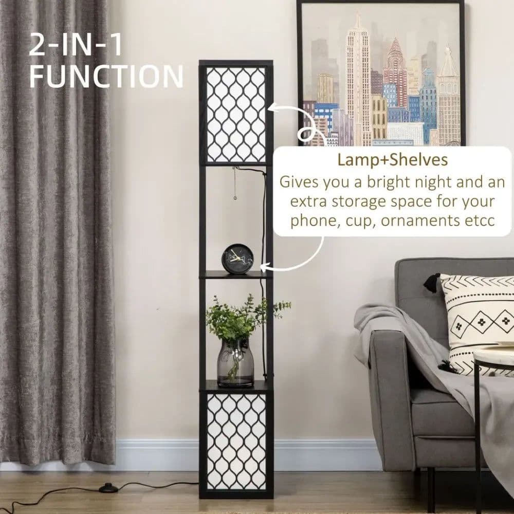 image-Floor Lamp with Shelves, 2 Light, Modern Standing Lamps for Living Room Bedroom