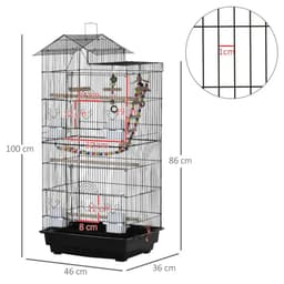 image-Metal Bird Cage for Budgies, Finches w/ Accessories, Toys, Tray, Handle - Black