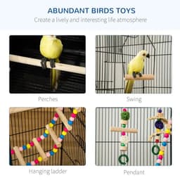image-Metal Bird Cage for Budgies, Finches w/ Accessories, Toys, Tray, Handle - Black