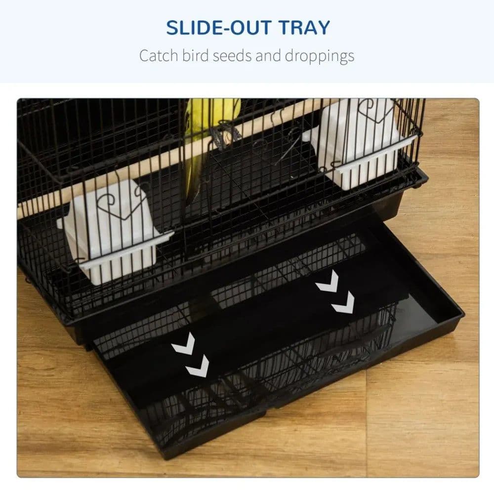 image-Metal Bird Cage for Budgies, Finches w/ Accessories, Toys, Tray, Handle - Black