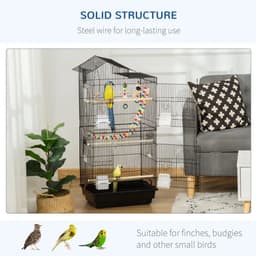 image-Metal Bird Cage for Budgies, Finches w/ Accessories, Toys, Tray, Handle - Black