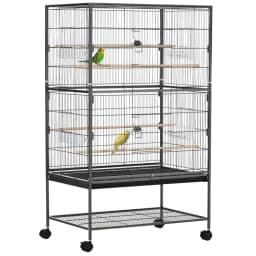image-Bird Cage Aviary for Budgies Canaries w/ Rolling Stand Slide-Out Tray, Grey