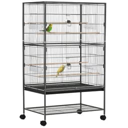 image-Bird Cage Aviary for Budgies Canaries w/ Rolling Stand Slide-Out Tray, Grey