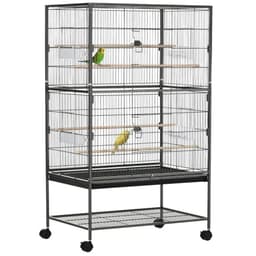 image-Bird Cage Aviary for Budgies Canaries w/ Rolling Stand Slide-Out Tray, Grey