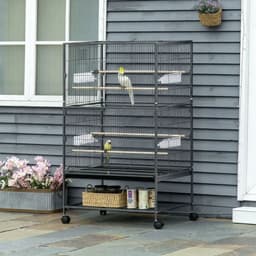 image-Bird Cage Aviary for Budgies Canaries w/ Rolling Stand Slide-Out Tray, Grey