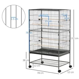 image-Bird Cage Aviary for Budgies Canaries w/ Rolling Stand Slide-Out Tray, Grey