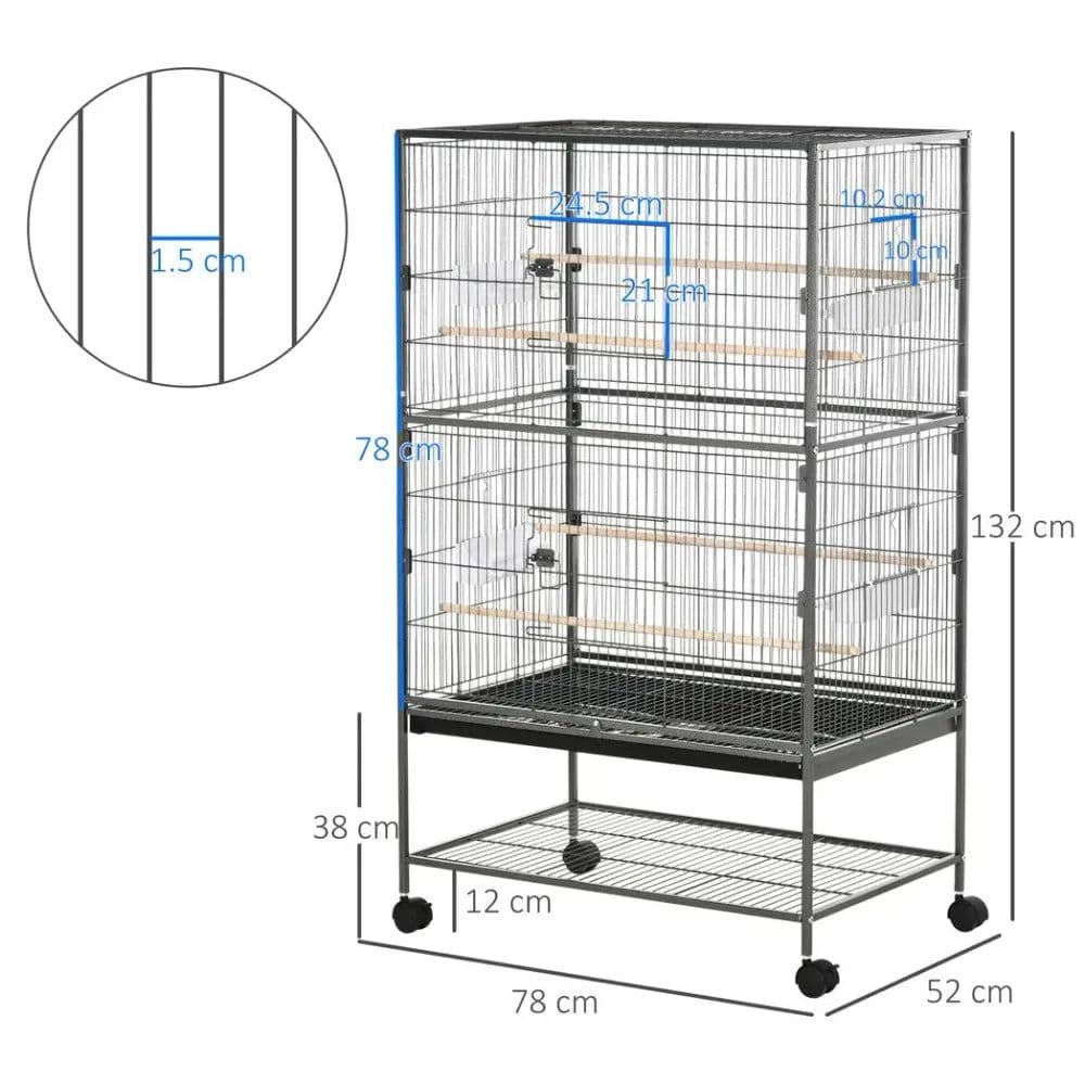 image-Bird Cage Aviary for Budgies Canaries w/ Rolling Stand Slide-Out Tray, Grey