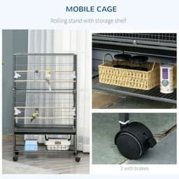 image-Bird Cage Aviary for Budgies Canaries w/ Rolling Stand Slide-Out Tray, Grey