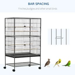 image-Bird Cage Aviary for Budgies Canaries w/ Rolling Stand Slide-Out Tray, Grey