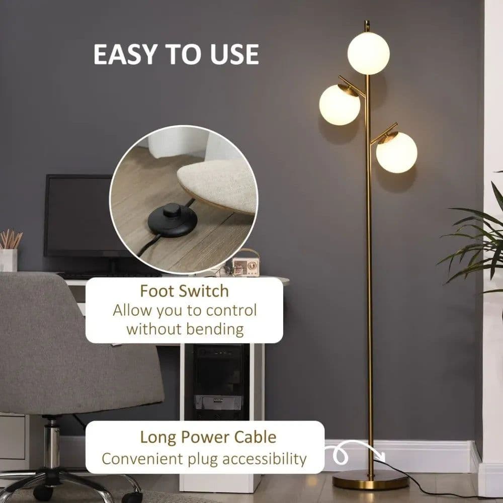 image-Modern Floor Lamp for Living Room Bedroom, 3 Light Tree Standing Lamp, Gold