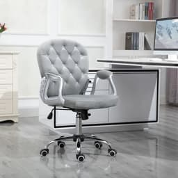 image-Office Chair Luxury Velour Diamond Tufted Padded Ergonomic 360 Swivel Grey