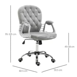 image-Office Chair Luxury Velour Diamond Tufted Padded Ergonomic 360 Swivel Grey