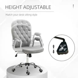 image-Office Chair Luxury Velour Diamond Tufted Padded Ergonomic 360 Swivel Grey
