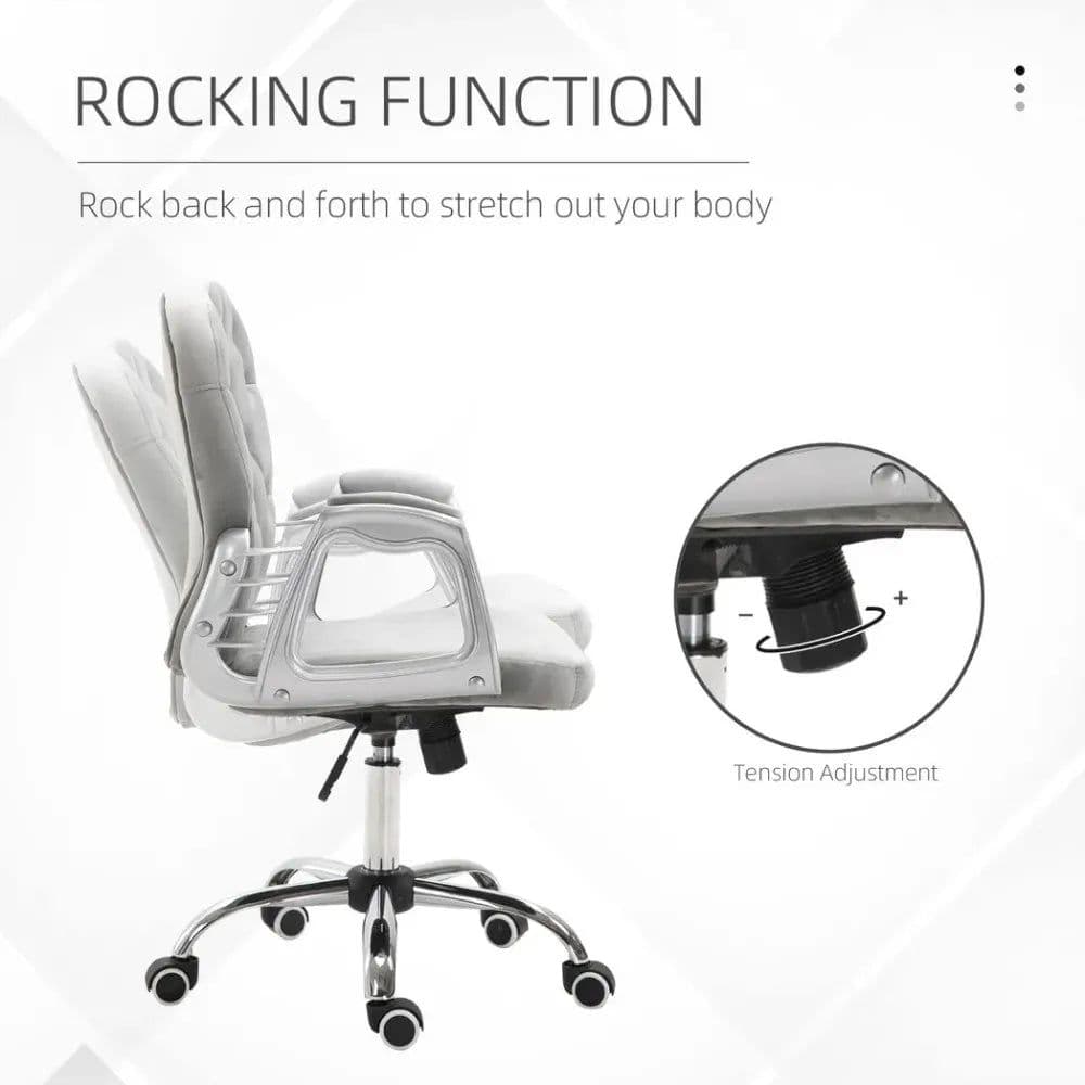image-Office Chair Luxury Velour Diamond Tufted Padded Ergonomic 360 Swivel Grey