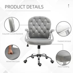 image-Office Chair Luxury Velour Diamond Tufted Padded Ergonomic 360 Swivel Grey