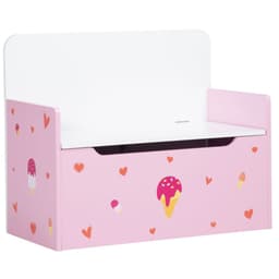 image-Two-In-One Wooden Toy Box, Kids Storage Bench w/ Safety Rod - Pink