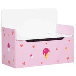 image-Two-In-One Wooden Toy Box, Kids Storage Bench w/ Safety Rod - Pink