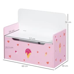 image-Two-In-One Wooden Toy Box, Kids Storage Bench w/ Safety Rod - Pink