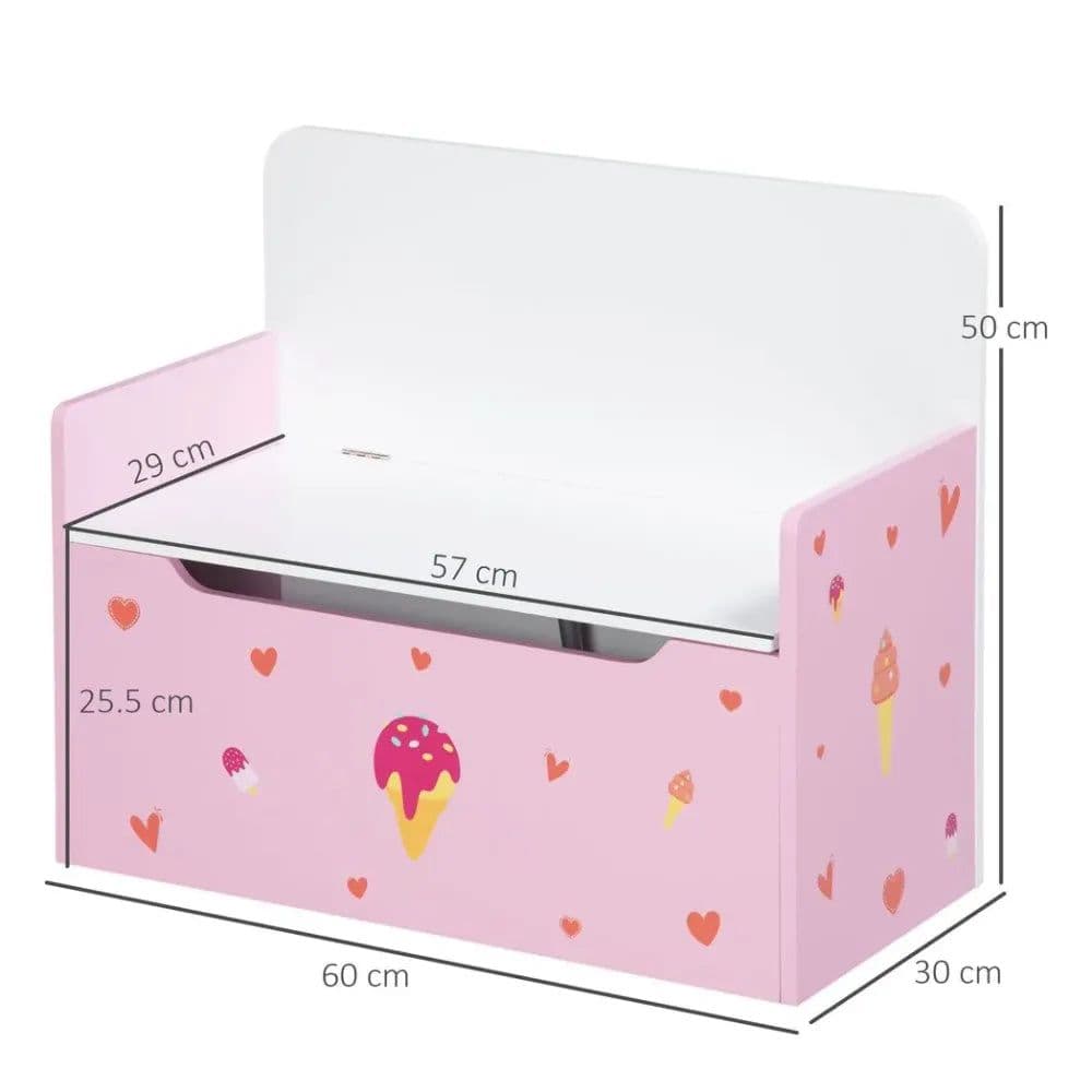image-Two-In-One Wooden Toy Box, Kids Storage Bench w/ Safety Rod - Pink