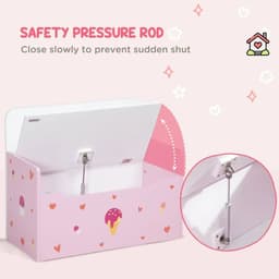 image-Two-In-One Wooden Toy Box, Kids Storage Bench w/ Safety Rod - Pink