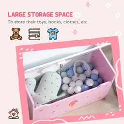 image-Two-In-One Wooden Toy Box, Kids Storage Bench w/ Safety Rod - Pink