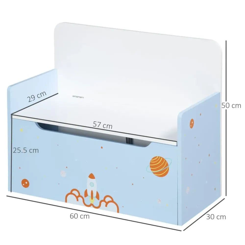 image-Two-In-One Wooden Toy Box, Kids Storage Bench w/ Safety Rod - Blue