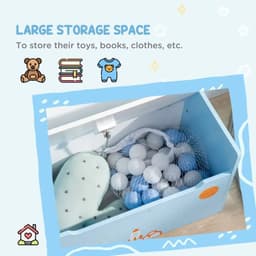 image-Two-In-One Wooden Toy Box, Kids Storage Bench w/ Safety Rod - Blue