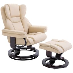 image-Padded PU Leather Manual Reclining Armchair Sofa Chair w/ Footstool Cream