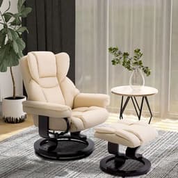image-Padded PU Leather Manual Reclining Armchair Sofa Chair w/ Footstool Cream