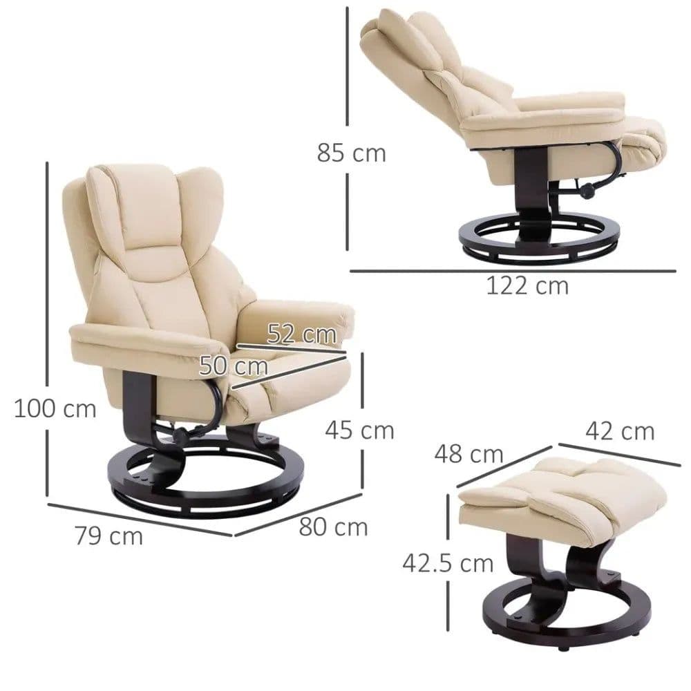 image-Padded PU Leather Manual Reclining Armchair Sofa Chair w/ Footstool Cream