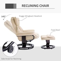 image-Padded PU Leather Manual Reclining Armchair Sofa Chair w/ Footstool Cream