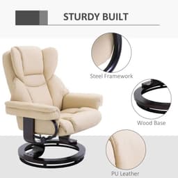image-Padded PU Leather Manual Reclining Armchair Sofa Chair w/ Footstool Cream