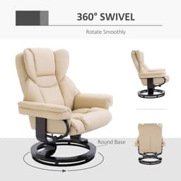 image-Padded PU Leather Manual Reclining Armchair Sofa Chair w/ Footstool Cream