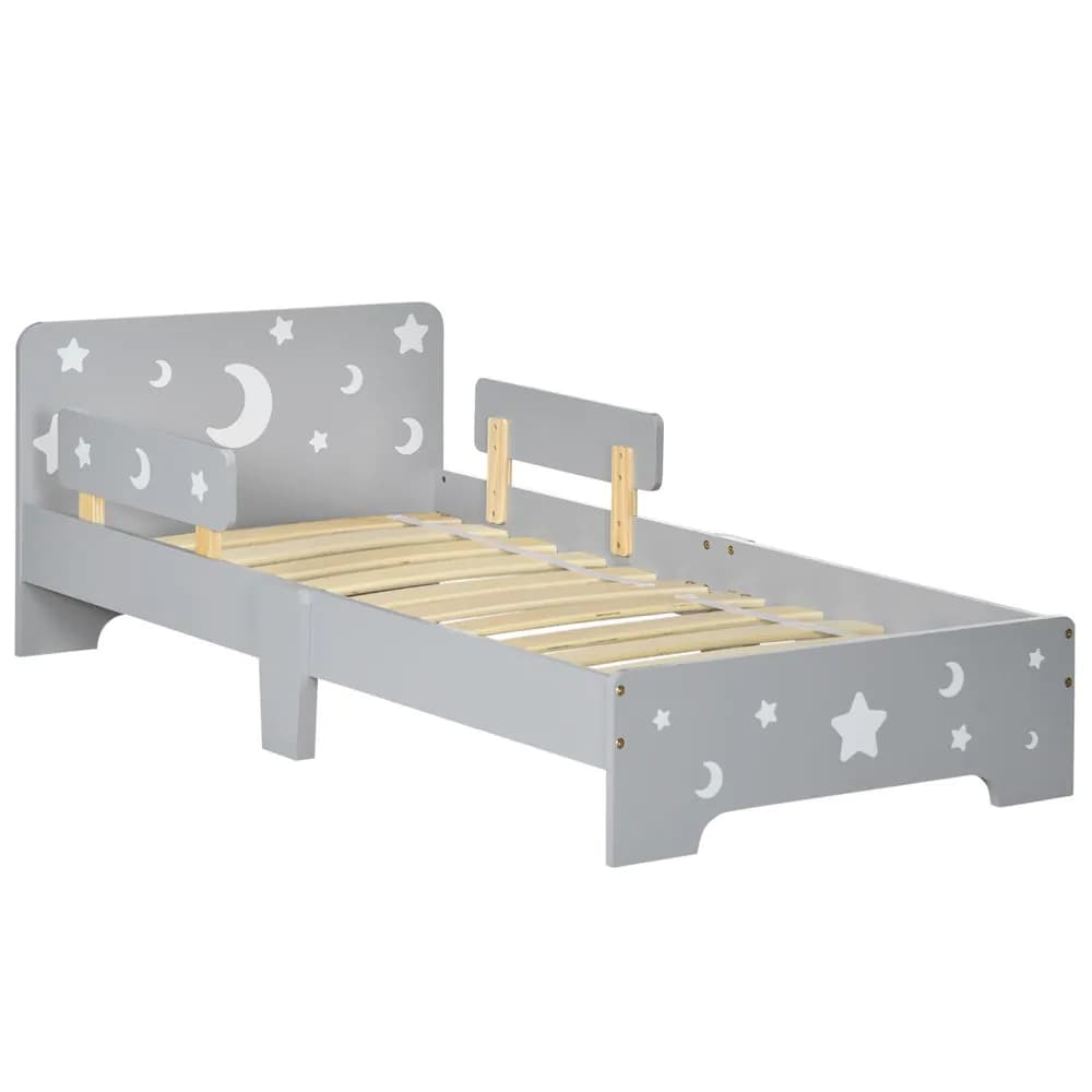 image-Kids Toddler Bed w/ Star and Moon Patterns, for Ages 3-6 Years - Grey