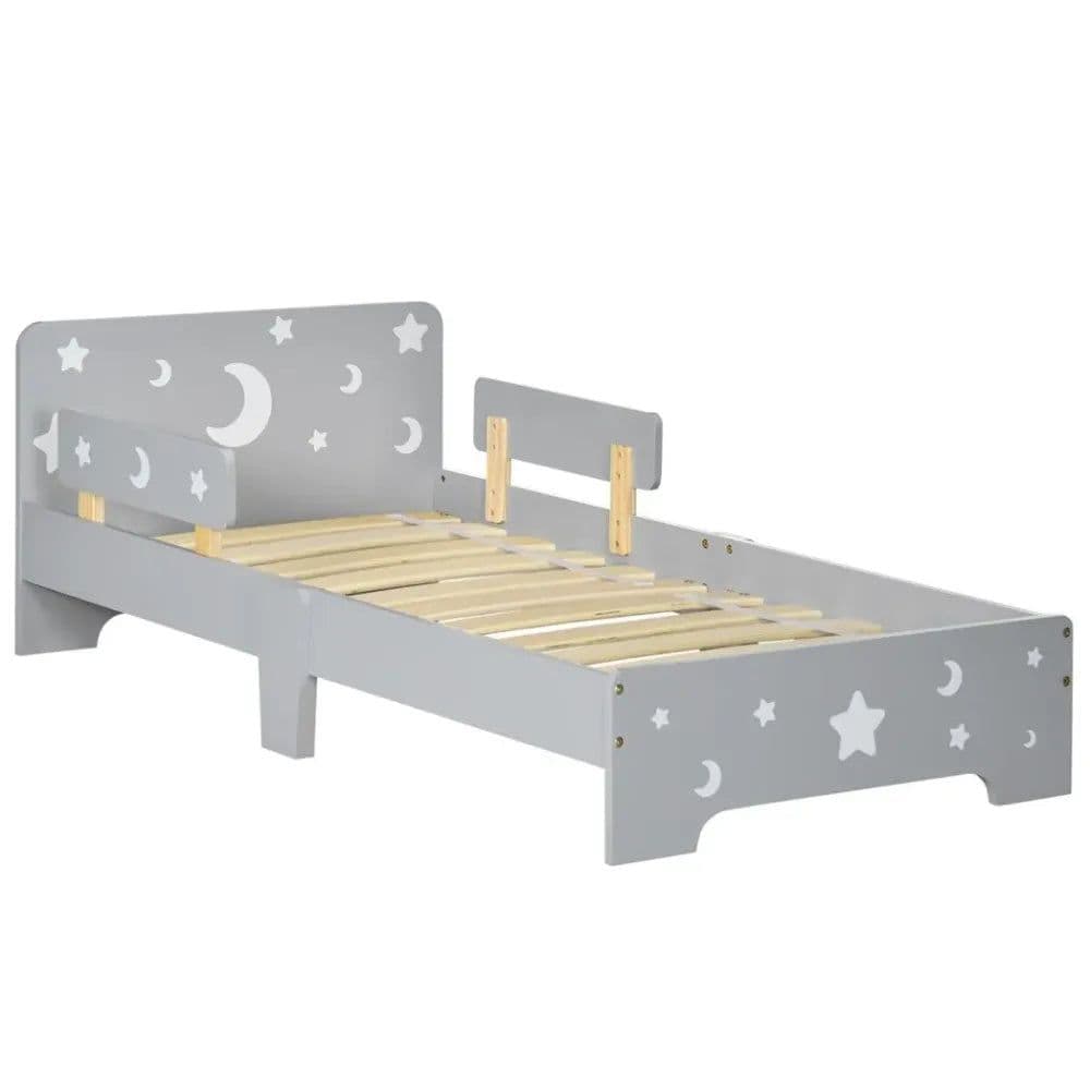 image-Kids Toddler Bed w/ Star and Moon Patterns, for Ages 3-6 Years - Grey