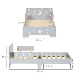 image-Kids Toddler Bed w/ Star and Moon Patterns, for Ages 3-6 Years - Grey
