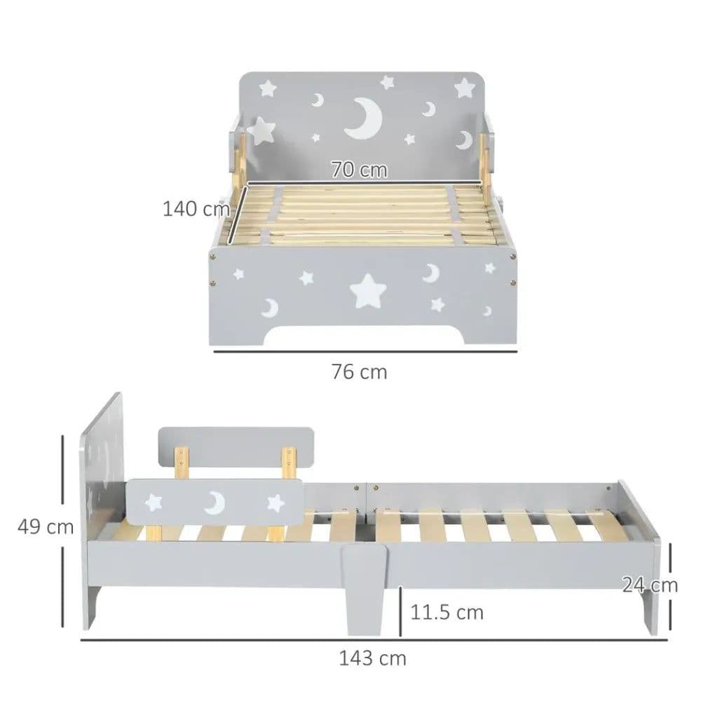 image-Kids Toddler Bed w/ Star and Moon Patterns, for Ages 3-6 Years - Grey