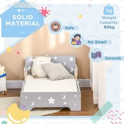image-Kids Toddler Bed w/ Star and Moon Patterns, for Ages 3-6 Years - Grey